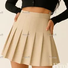 Saia Colegial / Anime / Pregueada Cor Bege