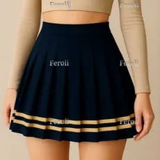 SAIA ADULTO  E INFANTIL  /COLEGIAL / ANIME / COSPLAY / PREGUEADA  AZUL MARINHO COM LISTRA DOURADA