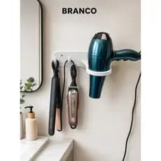 Suporte de Parede Secador Chapinha Babyliss Organizador Banheiro e Salão 4 em 1 Economiza Espaço
