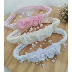 Faixa Infantil de Luxo com Flores e pérolas/Batizado