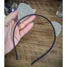 Tiara Orelha de Gatinho com Strass Preta Arquinho orelinhas gato Kitty Head