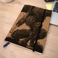 Caderno Sketchbook Berserk Guts A5 (21x14cm) Capa Kraft Rústico + cartela de adesivos