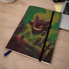 Caderno Sketchbook Pokémon Gengar A5 (21x14cm) Capa Kraft Rústico | Cemitério + cartela de adesivos