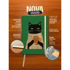 Caderneta A5 Capa Flexível Soft Touch com Bolso Interno | 50 folhas | Gato Café e Flores