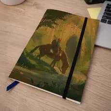 Caderno Sketchbook Zelda Link & Epona A5 (21x14cm) Capa Kraft Rústico | Hyrule + cartela de adesivos