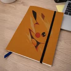 Caderno Sketchbook Pokémon Pikachu A5 (21x14cm) Capa Kraft Rústico + cartela de adesivos