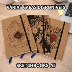 Caderno Sketchbook A5 Capa Kraft Geek, Animes e Jogos | Vários Modelos | Liso ou Pautado