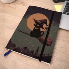 Caderno Sketchbook Gato Bruxo Mágico A5 Kraft Papel Pólen | Céu estrelado