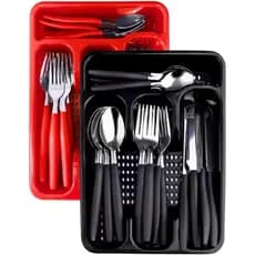 Jogo de Talheres 25 Peças Aço Inox com Organizador Kit Garfo Faca Colher Resistente
