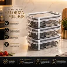 Kit 3 Potes Hermético Porta Frios Com Travas Cesto Escorredor 500 ML Frutas Vegetais Alimentos