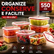 Kit Potes Herméticos 550ml Marmitas Organizadores Cozinha Geladeira C/2 Travas Alimentos Porta Frios