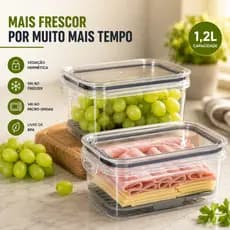 Potes Hermético Porta Frios Com Travas Cesto Escorredor 1200 ML Frutas Vegetais Alimentos Marmitas
