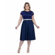 Vestido Feminino Midi Moda Evangelica Madrinha Festa Civil Gode Renda Manga Curta