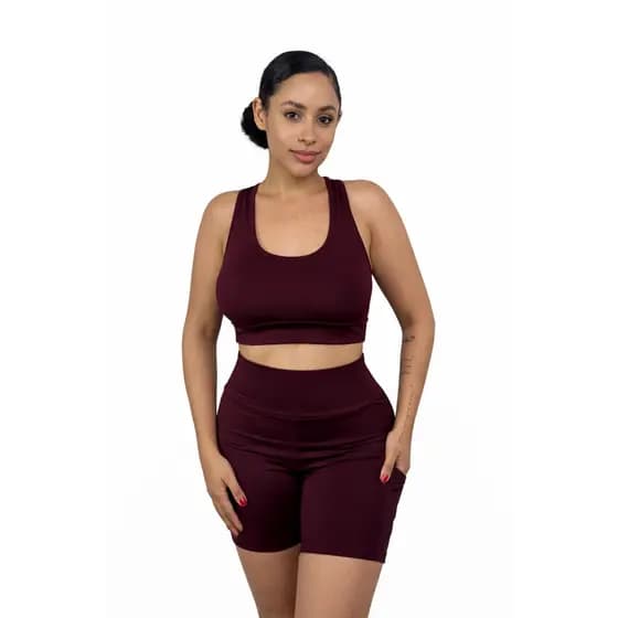 CONJUNTO ACADEMIA SHORTS E TOP FEMININO FITNESS CINTURA ALTA SUPLEX