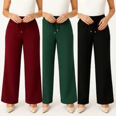 KIT 3 CALÇAS PANTALONA FEMININA TECIDO DUNA COM CÓS ELASTICO