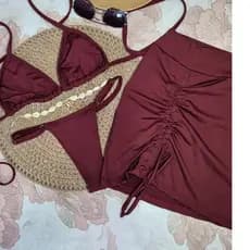 CONJUNTO BIQUÍNI TRIQUÍNI 3 PEÇAS COM SAIDA DE PRAIA VERÃO MODA MARQUINHA