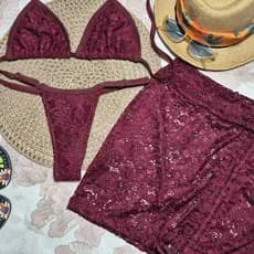 CONJUNTO RENDA BIQUÍNI TRIQUÍNI 3 PEÇAS COM SAIDA DE PRAIA VERÃO MODA MARQUINHA