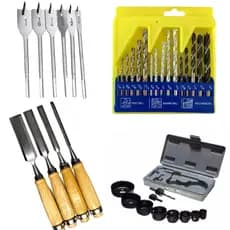 Kit 11 Peças Serra Copo, Kit 4 Formões e Kit 16 Brocas vídea + 6 Brocas Chata.