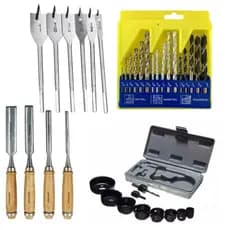 Kit 11 Peças Serra Copo, Kit 4 Formões Goivas e Kit 16 Brocas Vídea + 6 Brocas Chata