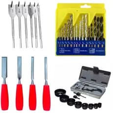 Kit 11 Peças Serra Copo, Kit 4 Formões e Kit 16 Brocas vídea + 6 Brocas Chata.