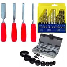 Kit 4 Formões com Kit Serra Copo 11 Peças e Kit 16 Broca Vídea