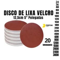 Kit 20 Disco Lixa Velcro Sem Furos 125mm Lixadeira Roto Orbital para Ferro, Metal, Massa e Madeira