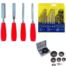 Kit 4 Formões com Kit Serra Copo 8 Peças e Kit 16 Broca Vídea