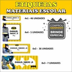 Etiqueta Escolar - TEMA BATMAN - Adesivos Personalizados - TOTAL DE 94 Adesivos + BRINDE