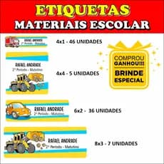 Etiqueta Escolar - TEMA CAMINHÃO, CARRO E TRATOR - Adesivos Personalizados - TOTAL DE 94 Adesivos + BRINDE