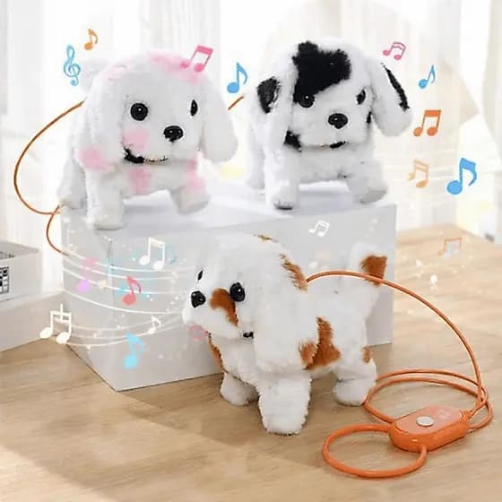 Cachorro de Pelúcia Eletrônico com Coleira – Anda, Tem Som e Acionamento