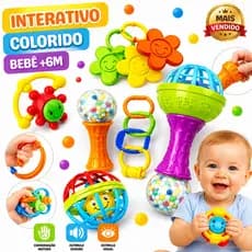 Kit Brinquedos Bebê Chocalhos Mordedor Sensorial Brinquedo Infantil Musical Nenem Criança