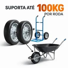 KIT 2 PNEU RODA MACIÇA PARA CARRINHO DE MÃO EIXO 19MM/26MM NÃO FURA