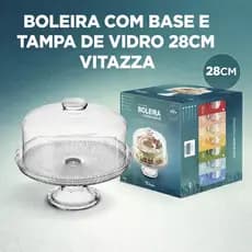 BOLEIRA DE VIDRO COM PE / PORTA BOLO COM BASE VITAZZA / CONJUNTO BOLEIRA 28CM PARA BOLOS E SOBREMESAS