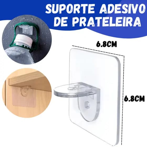 Suporte Reforçado Adesivo Prateleira Transparente Mão Francesa Cantoneira