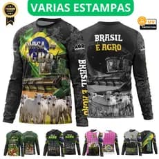 Camisa Camiseta Agro Unissex Brasil Agropecuária Bruto UV 50+ Trator Blusa Proteção UV - Segunda Pele Lançamento