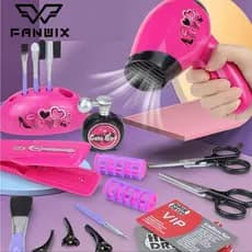 Brinquedos Kit Salão De Beleza Infantil Secador Chapinha À Pilha Pente Beauty Hair Para Menina, Fanwix