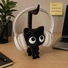Suporte para Fone de Ouvido Gatinho Fofo - Compatível com Modelo Headset - Setup Criativo