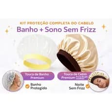 Touca De Cetim Anti Frizz Dormir + Touca De Banho Impermeável Chuveiro Kit 2 Peças
