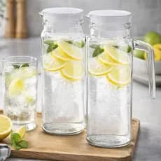 Kit 2 Jarras De Vidro 1L Com Tampa Alça Resistente Para Suco Água Geladeira Bebidas Cozinha Premium.