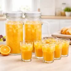 Kit 2 Jarras de Vidro 1L + 6 Copos 350ml Conjunto para Suco Água Bebidas Mesa Posta Vidro Transparente
