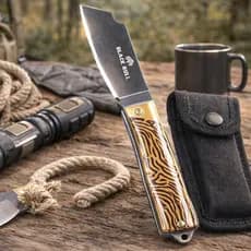 Canivete Aço Inox 3.5” Dobrável com Capa Camping Pesca Trilhas Sobrevivência Portátil