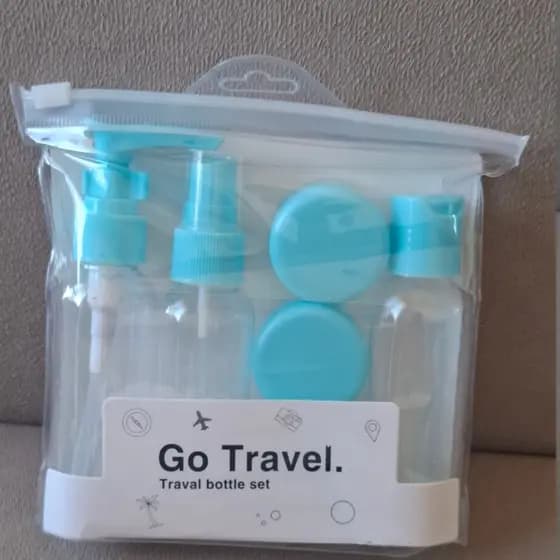 Kit Frascos Organizador para Viagem 6 Peças Recipiente Porta Shampoo Creme Perfume Cor Azul e Rosa