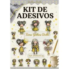 Kit de Adesivos Sticker Tema Yellow Dolls Para Diário Scrapbook Agenda Planner Bullet Journal Caderno 24 ou 48 Unidades