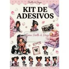 Kit de Adesivos Sticker Tema Dolls & Dogs Para Scrapbook Planner Bullet Journal Bonecas e Cachorrinhos 22 ou 44 Unidades
