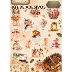 Kit de Adesivos Sticker Tema Peaches Garden Para Scrapbook Planner Bullet Journal Agenda Pêssego e Jardim 30 ou 60 Un.