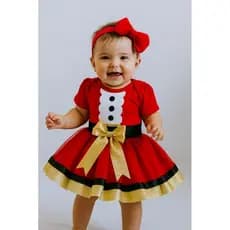 Fantasia Natalina Bebê Body Algodão+ Saia tutu com cetim Roupa de Natal Infantil Menina