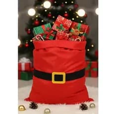 Saco de Natal Grande 60x80cm Vermelho com Cinto Preto Papai Noel 100% poliéster para Presentes e Decoração Natalina