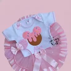 Body Bebê Minnie  Mesversário Infantil Menina Manga Curta Algodão
