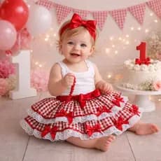 Saia Junina Infantil Xadrez com 2 babados – Festa Junina e Quadrilha do 1 ao 14 Anos