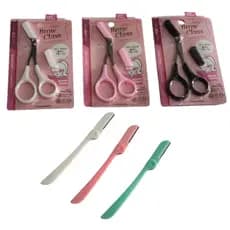 Kit Tesoura de Sobrancelha com Pente + Navalha Dobrável aparador